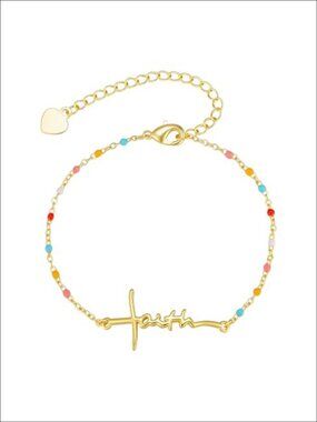 14K Gold Plated Faith Cross Bracelet Adjustable Christian Jewelry